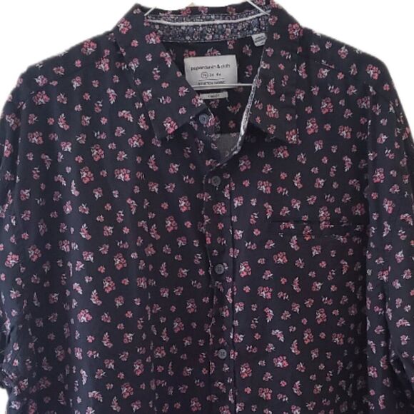 Paper Denim & Cloth Stretch Fabric Classic Men's Black Floral Button Down Shirt - Picture 2 of 4